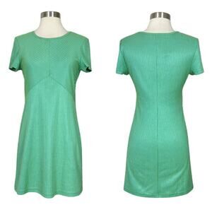 Vintage | 90s Possessed Blue Green Ribbed Striped Short Sleeve Mini Baby Dress S